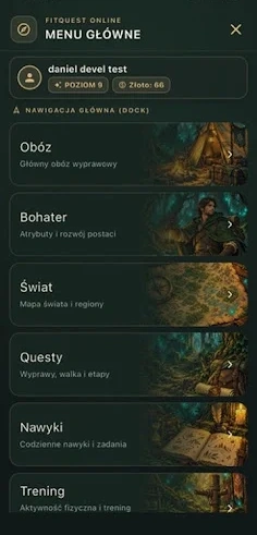 FitQuest Menu Główne Obozu